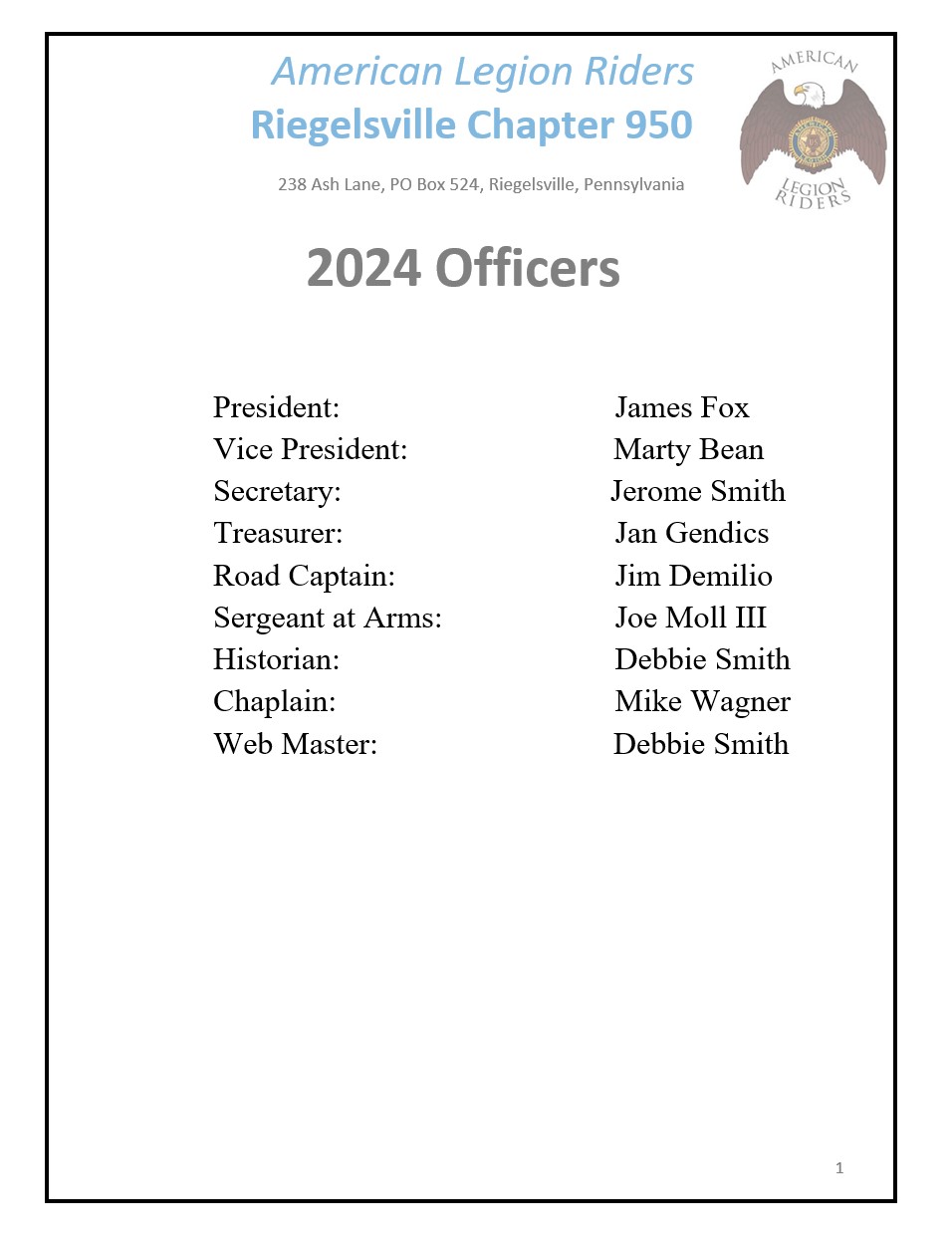 ALR 950 Officers 2024 American Legion Post 950