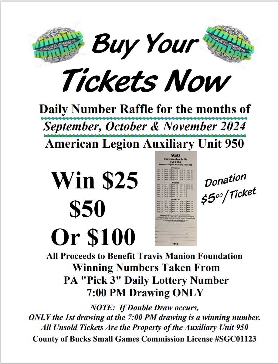 ALA 950 Daily Lottery Number Raffle, September, October and November 2024