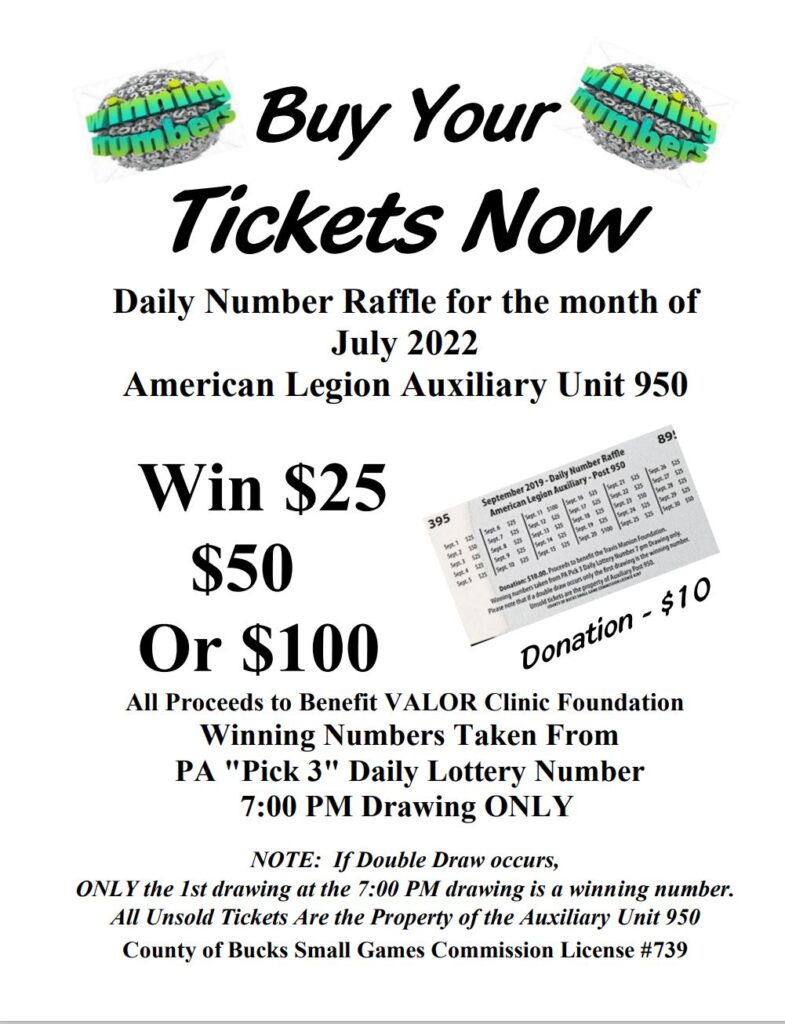 American Legion Auxiliary Unit 950 Daily Raffle Number for July 2022