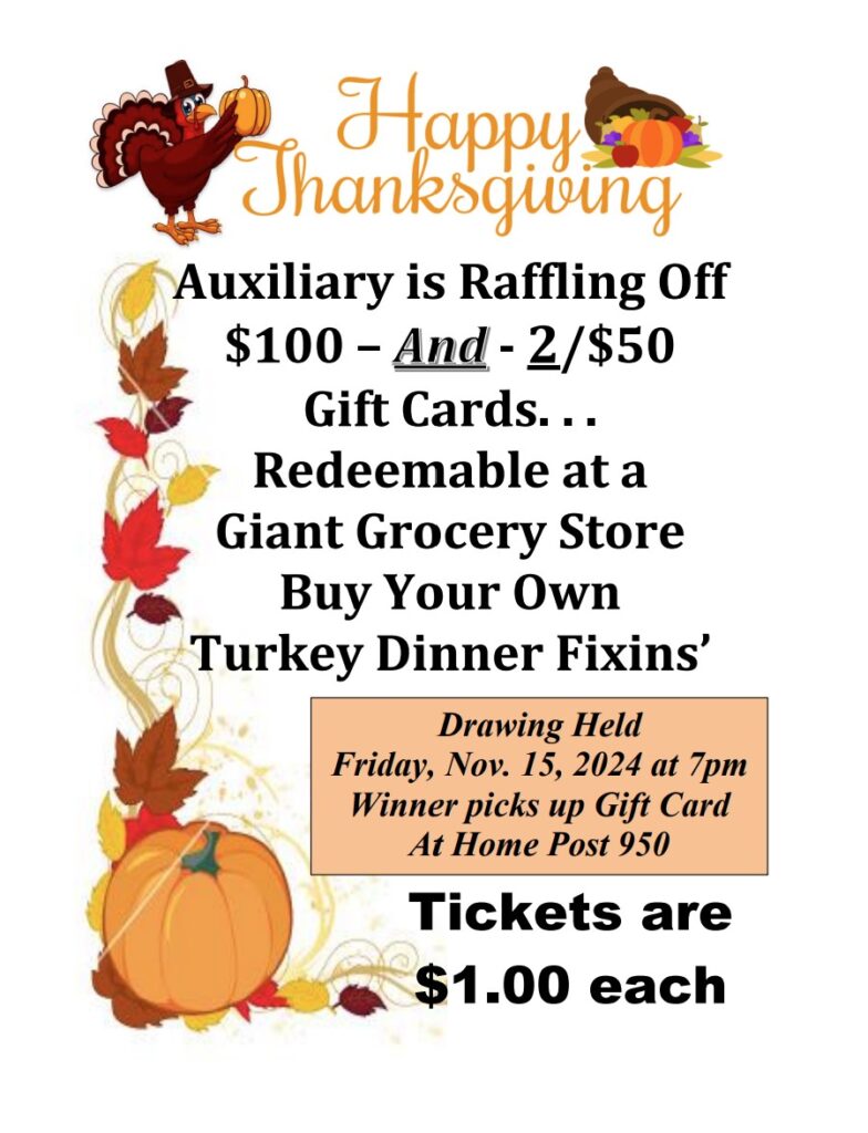 Thanksgiving Raffle - 3 Gift Cards to Giant Food Stores